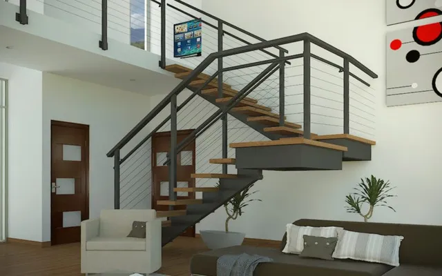 Staircase interior with the living-room furniture