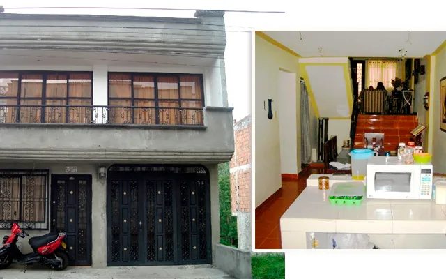 Front and kitchen of Casa Flórez in Santa Rosa de Cabal