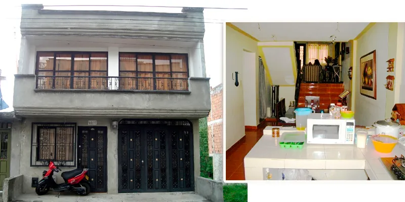 Frente y cocina de la Casa Flórez en Santa Rosa de Cabal