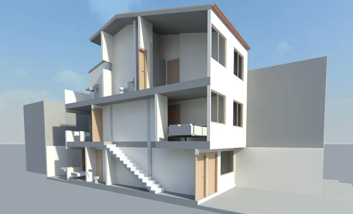 Axonometric section of the two-family house