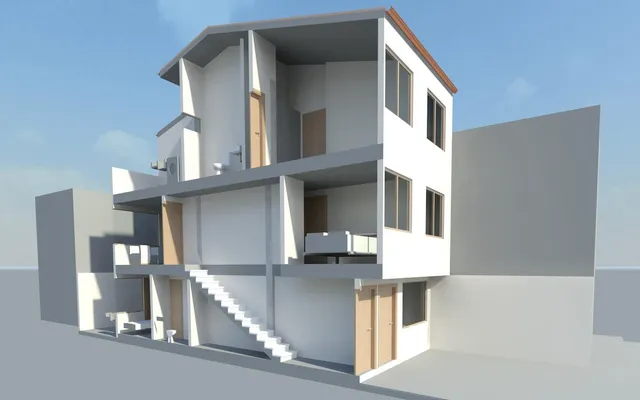 Axonometric section of the two-family house
